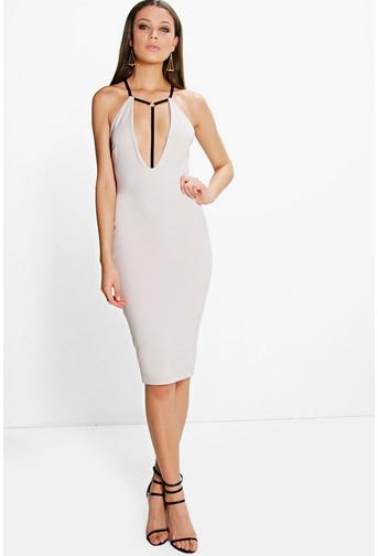 Mara Contrast Harness Detail Plunge Midi Dress