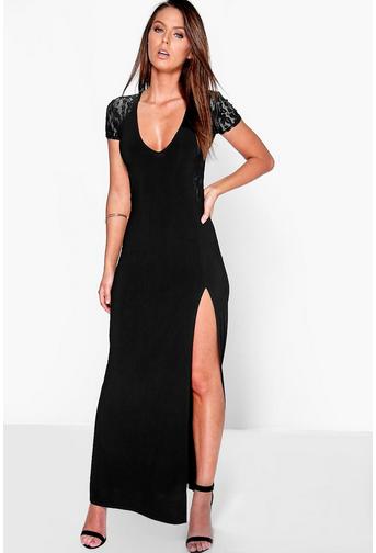 Emma Lace Insert Plunge Maxi Dress