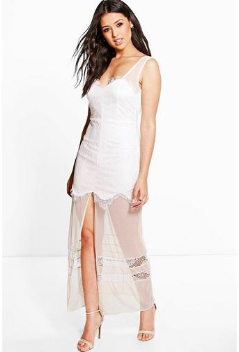 Boutique Gill Lace and Mesh Panelled Maxi Dress