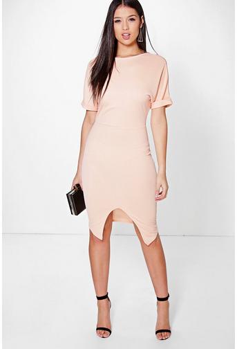 Clarice Crepe Wrap Skirt Detail Fitted Dress