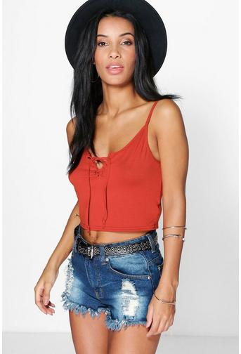 Ameilie Lace Up Front Crop Cami