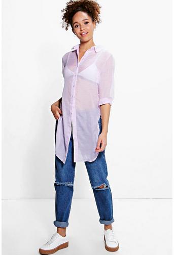 Lucy Curve Hem Oversized Boyfriend Shirt!