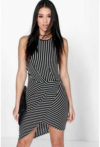 Hayley Striped Wrap Skirt Bodycon Dress