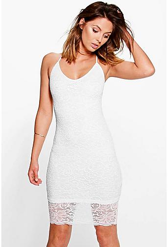 Becky Scallop Lace Strappy Bodycon Dress