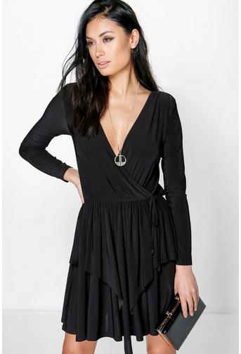 Sofia Slinky Peplum Wrap Skater Dress