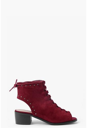 Joanne Pinstud Lace Up Block Heel