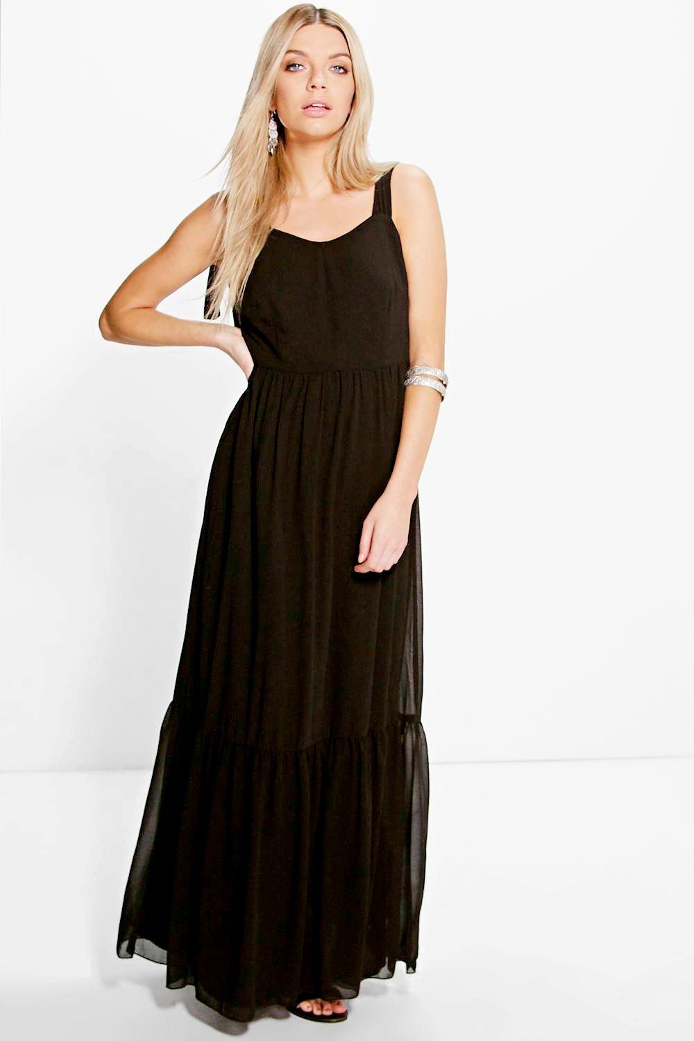 Boohoo Womens Sarah Wide Tie Straps Ruffle Hem Maxi Dress Ebay