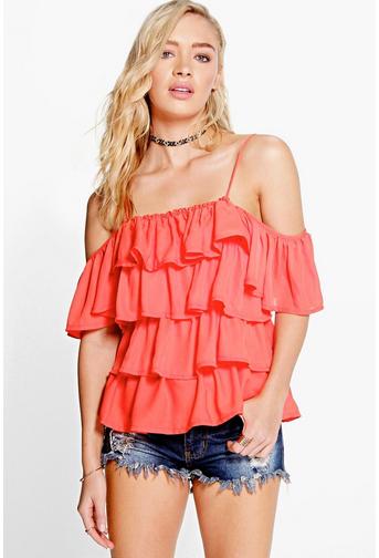 Ellie Ruffle Strappy Cold Shoulder