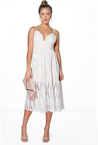 Sia Boutique Embroidered Organza Plunge Midi Dress
