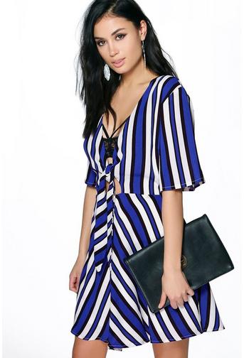 Liliane Stripped Tie Front 1/2 Sleeve Dress