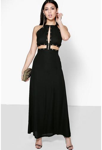 Molly Stud Trim Cutwork Tie Back Maxi Dress