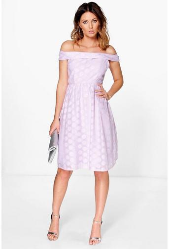 Layla Polka Dot Organza Skirt Off Shoulder Dress