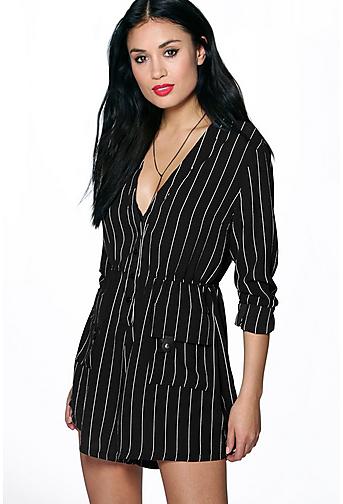 Eliza Striped Shirt Style Woven Playsuit