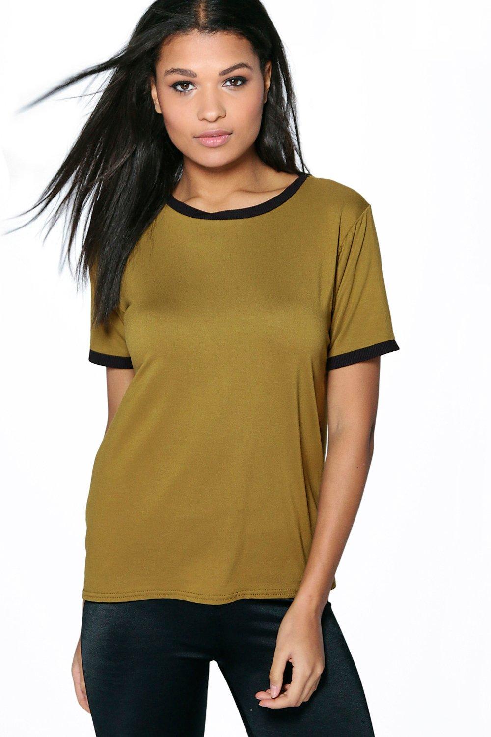 Boohoo Womens Gracie Contrast Rib Neck + Cuff Oversized T-Shirt | eBay