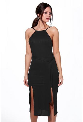 Carol Ribbed Tie Waist Midi Dress