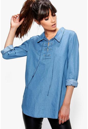 Emily Lace Up Front Denim Tunic