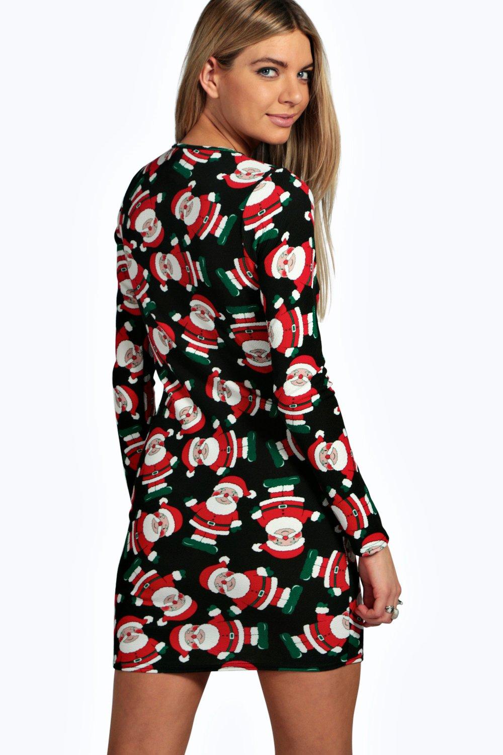 Boohoo Womens Christmas Dresses Party Bodycon Print Seasonal Xmas eBay