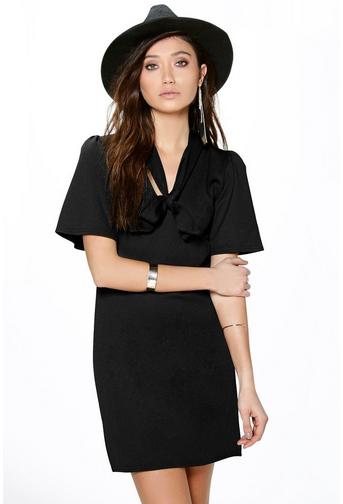 Hayley Textured Pussy Bow Shift Dress