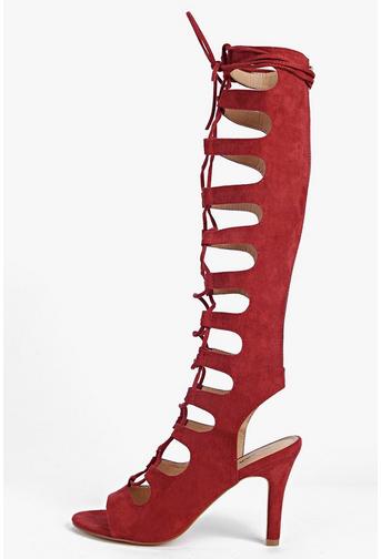 Ella Lace Up Ghillie Knee High Heel