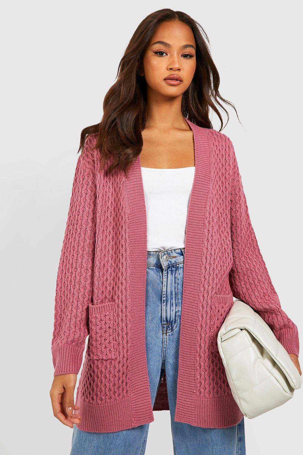 Image of Cardigan in maglia intrecciata con tasche, Pink