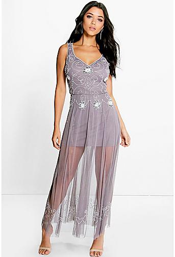 Mia Boutique Beaded Barely There Maxi Dress