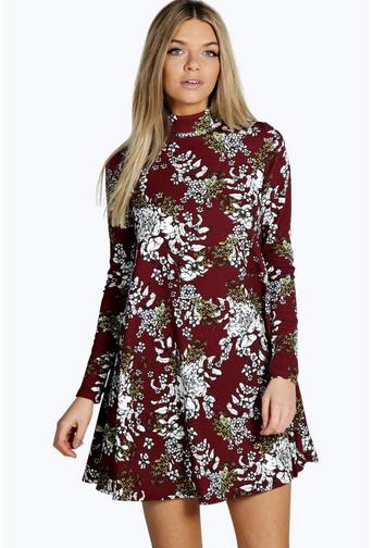 Trisha High Neck Floral Swing Dress