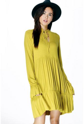 Tanya Tie Neck Rouched Smock Dress