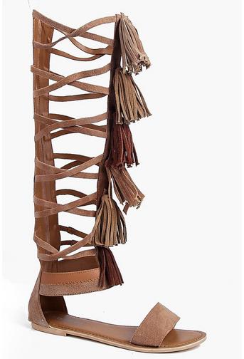 Boutique Amy Knee High Suede Fringe Gladiator