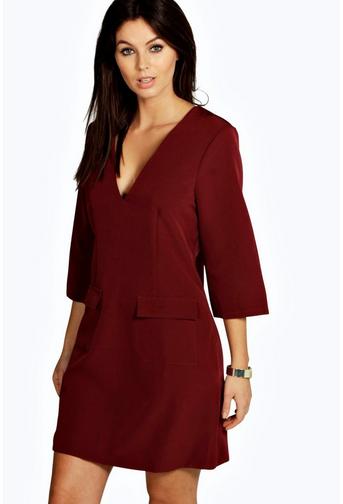 Giovanna Plunge Pocket Front Shift Dress