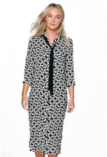 Eli Monochrome Geo Print Tie Neck Dress