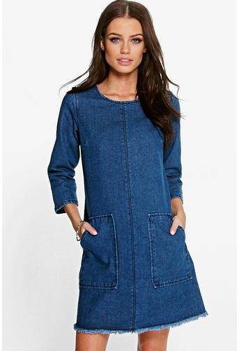 Julie 3/4 Sleeve Carpenter Pocket Denim Dress