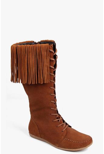 Boutique Mia Knee High Suede Fringe Festival Boot