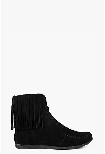 Boutique Layla Ankle Fringe Suede Festival Boot