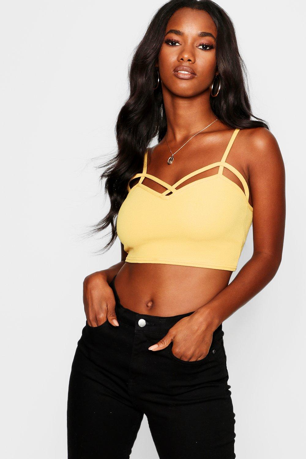 Womens Strappy Front Bralet - Yellow