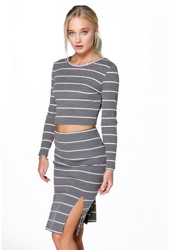 Lauren Stripe Fine Gauge Split Back Skirt