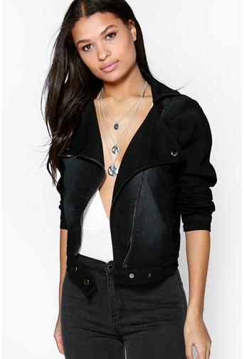 Adela Slim Fit Stretch Denim Biker Jacket