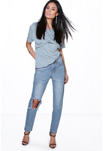 Lola Cropped Busted Knee Boyfriend Jeans