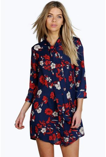 Emilia Tie Neck Floral Shirt Dress