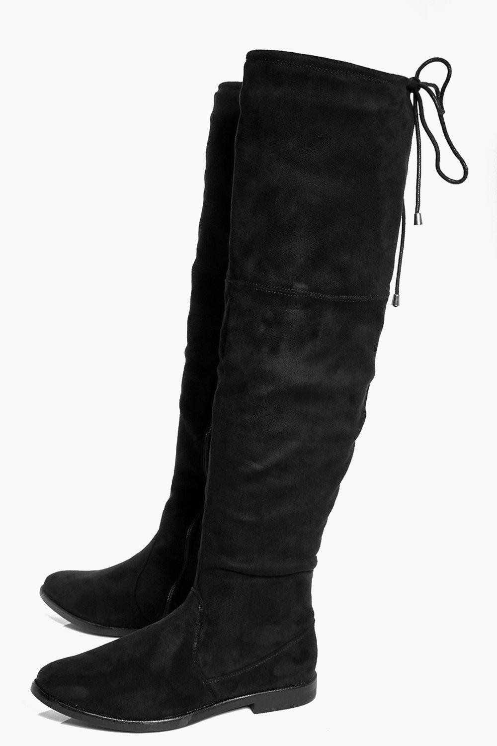 womens flat black over the knee boots