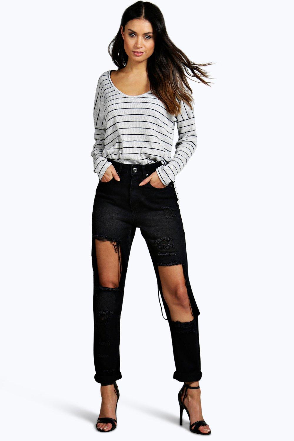 black distressed mom jeans