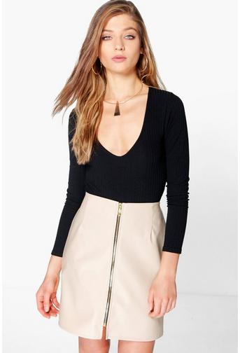 Etta Zip Front Leather Look Mini Skirt