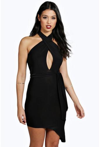 Ayanna Slinky Cross Front Asymmetric Hem Dress