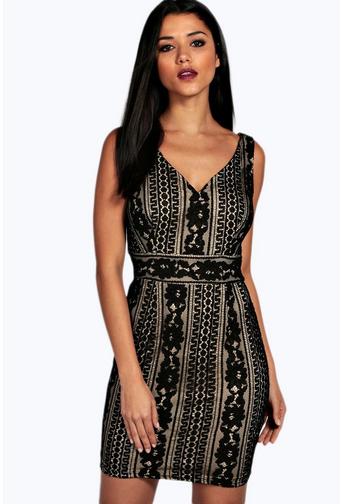 Boutique Caroline Lace Panelled Bodycon Dress