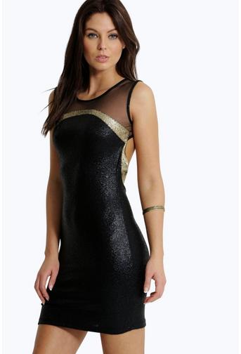 Christie Metallic Contrast Mesh Bodycon Dress