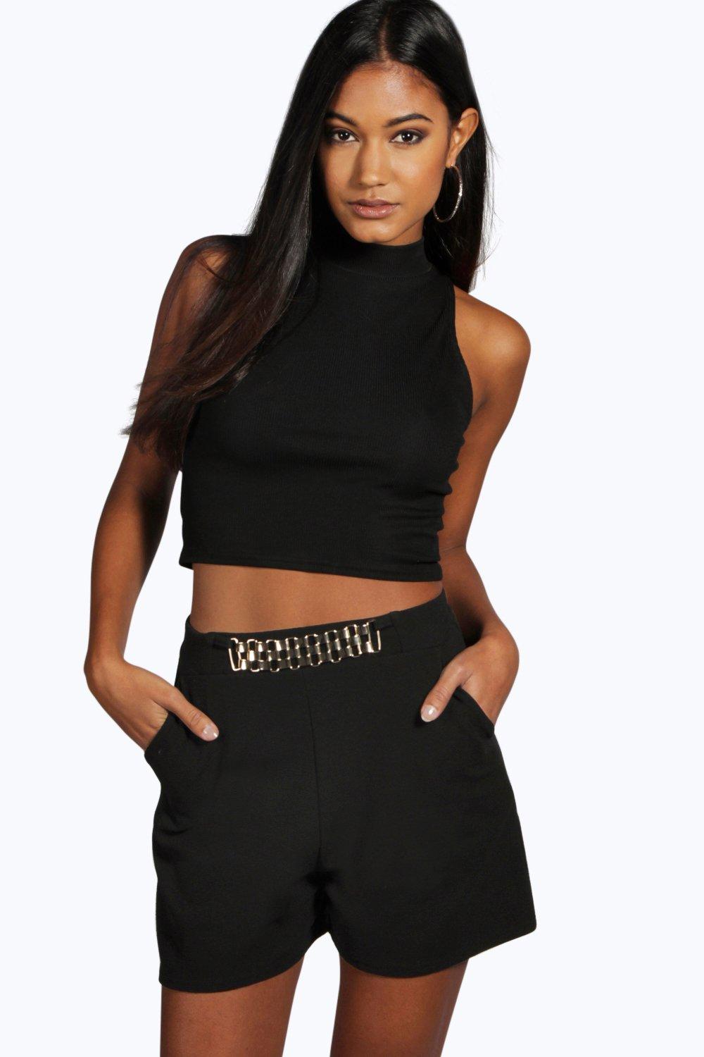 Boohoo Womens Helena Chain Belt High Waisted Shorts Ebay