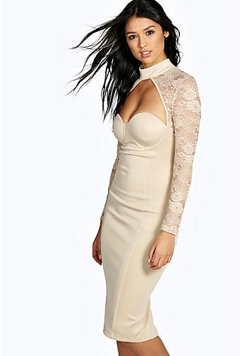 Boutique Kaya Lace Sleeve Buster Bodycon Dress
