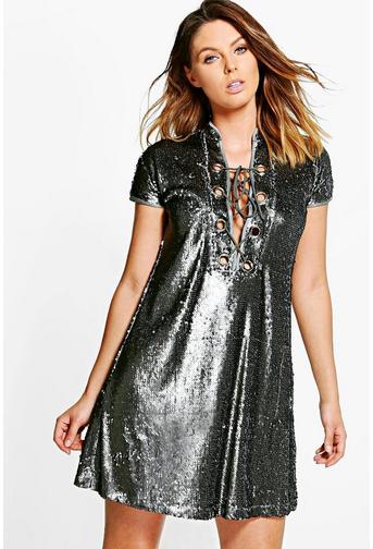 Boutique Aliza Oversized Eyelet Shift Dress