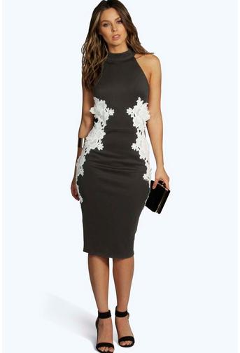 Boutique Katy Lace Panel Midi Bodycon Dress