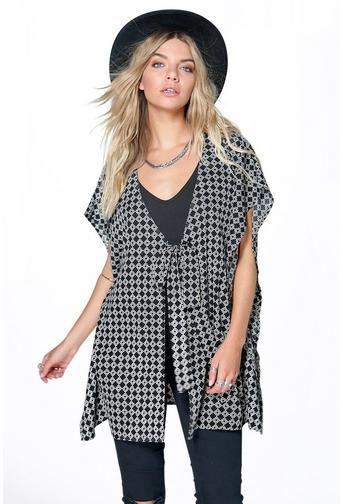 Ina Mono Print Woven Tie Front Kimono Top