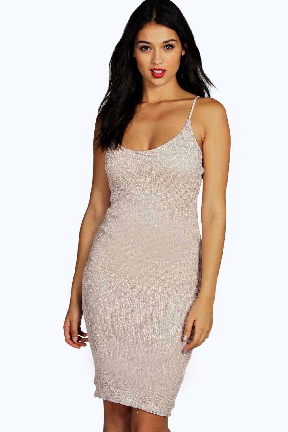 Boohoo Womens Jinny Metallic Knit Strappy Slip Dress 